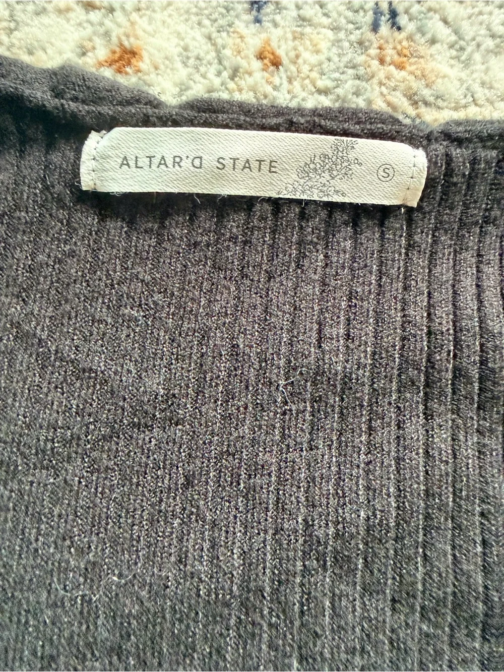 Altar'd State Black Ribbed Cardigan with Ruffled Trim - Picture 3 of 7